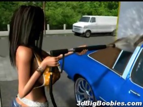 3D Big Titted Honey Washes Her Car!