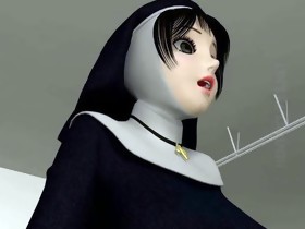 3D manga nun receives slit vibrated