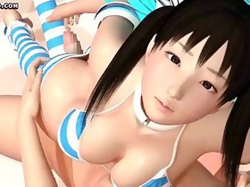 Winsome anime chick riding cock