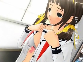 Pigtailed 3D anime schoolgirl gets cum-hole rubbed