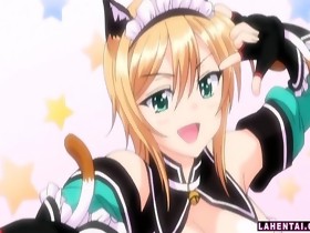 Anime catgirl receives caressed and fucked