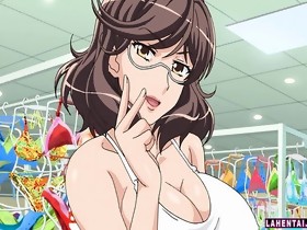 Huge titted anime brunette drilled in changing..