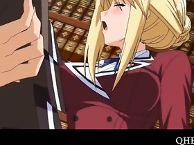Blonde anime beauty screwed on the library floor
