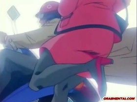 Busty japanese anime sexy pushed from behind by
