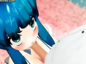 Hentai with blue hair doing oral pleasure