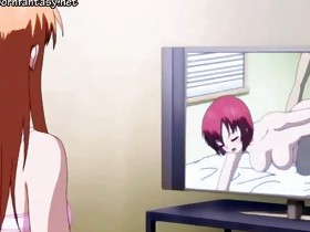 Sexy anime babe tasting hot jizz